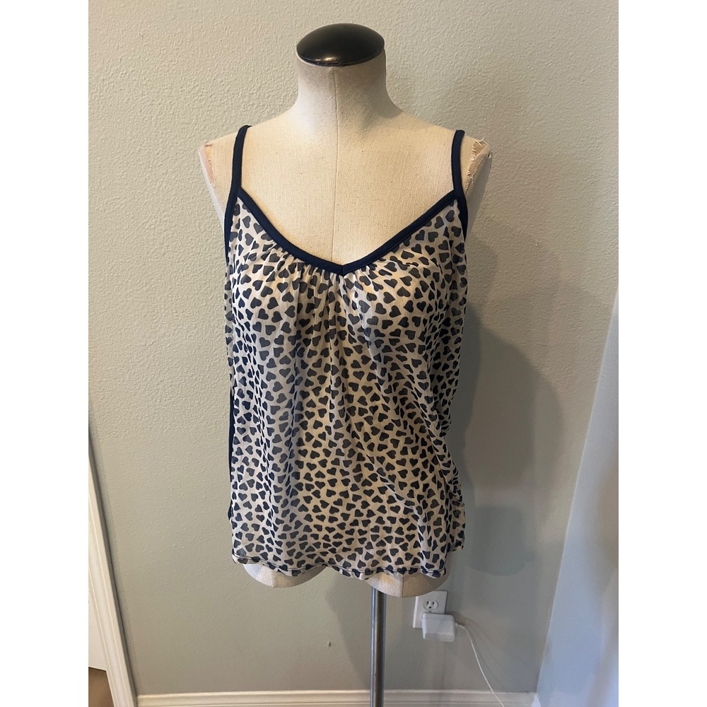 Eyeshadow Womens Medium Navy Heart Print Cami Tank Top Spaghetti Strap Y2K